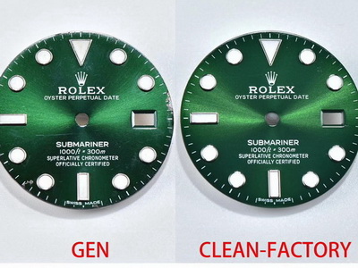 C/Clean Factory 1:1 Copy Rolex Green Submariner 116610LV-0002 Watch vs. Authentic (Dial)