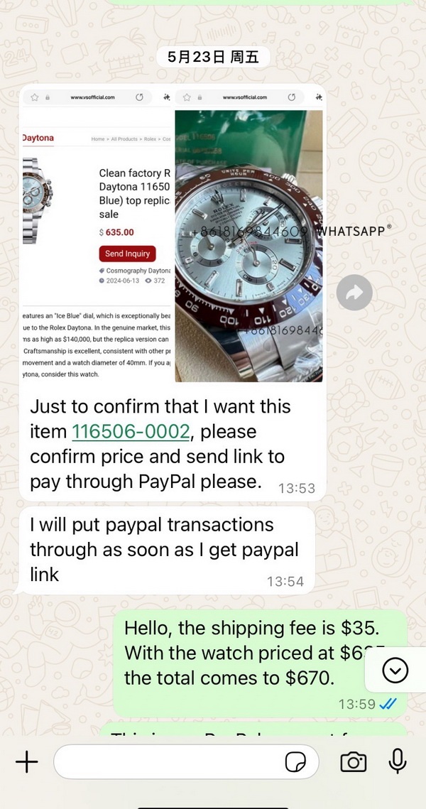 Purchase record of a 1:1 Ice Blue Rolex Daytona by a buyer from Australia. 第1张