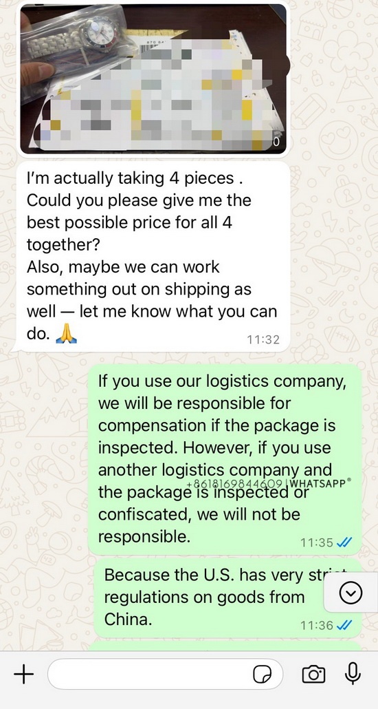 Transaction records of 4 replica watches purchased by an old customer from the United States 第1张