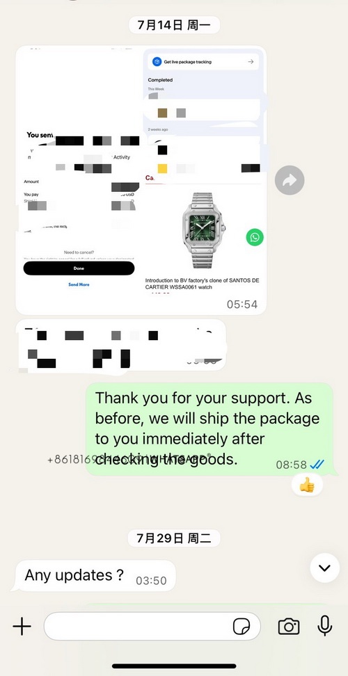 A Cartier Santos replica watch purchased by an old customer from the United States 第1张