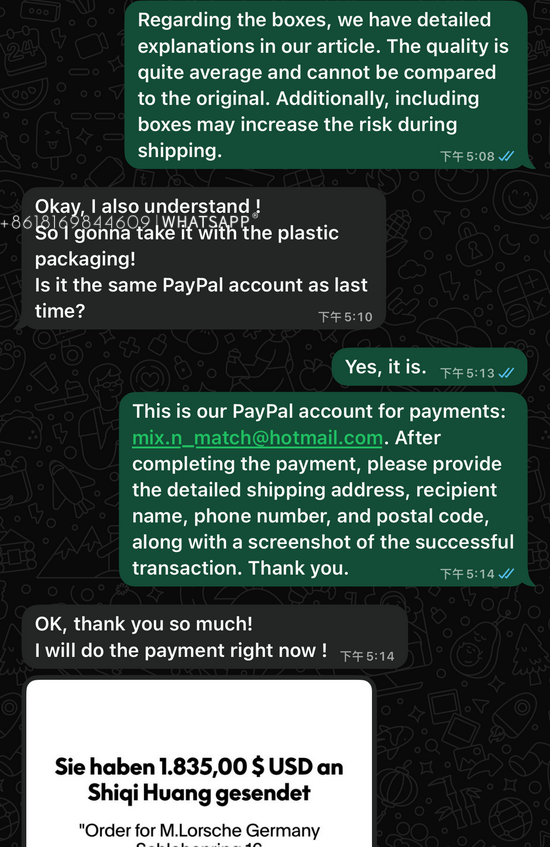 Here is a transaction record from a German buyer who purchased replica watches 第8张