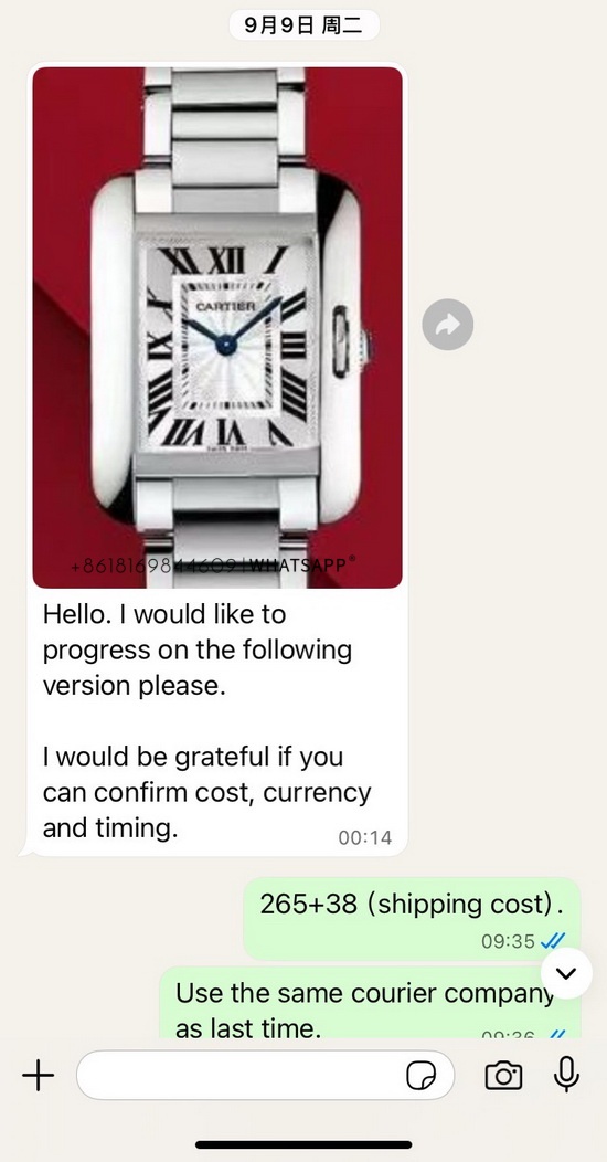 A Cartier Tank replica watch purchased by an old customer from the UK 第1张