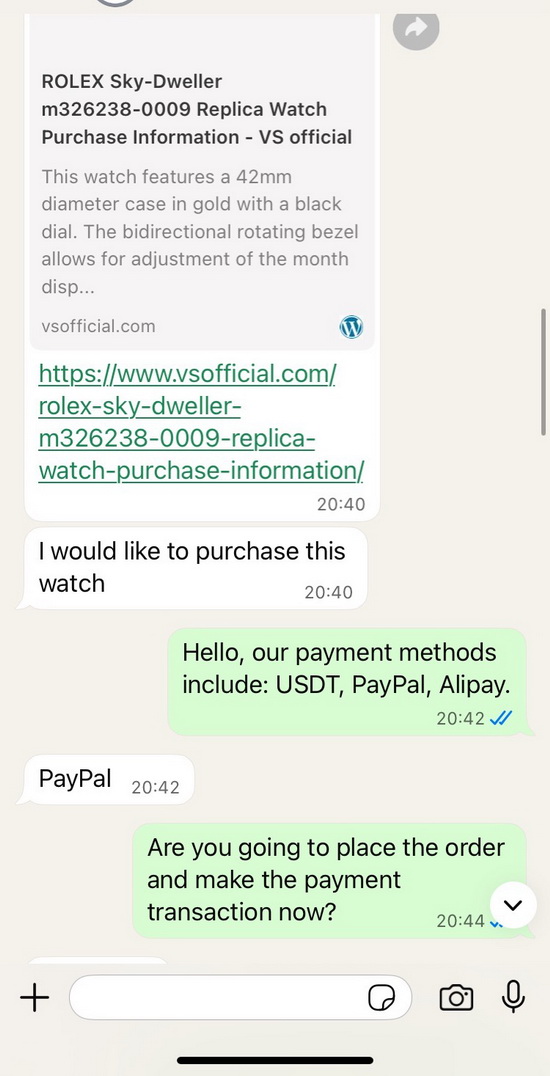 Transaction record of Rolex SKY- Dweller replica watche purchased by a customer from Canada 第1张