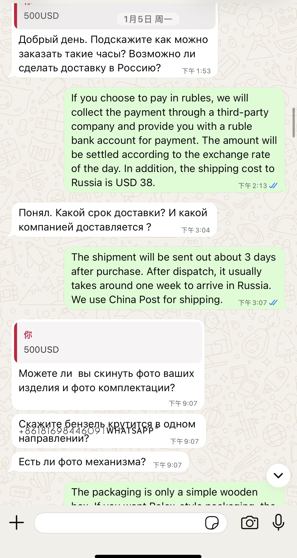 Purchase record of a replica Rolex Sea-Dweller m126603-0001 bought by a Russian customer. 第5张