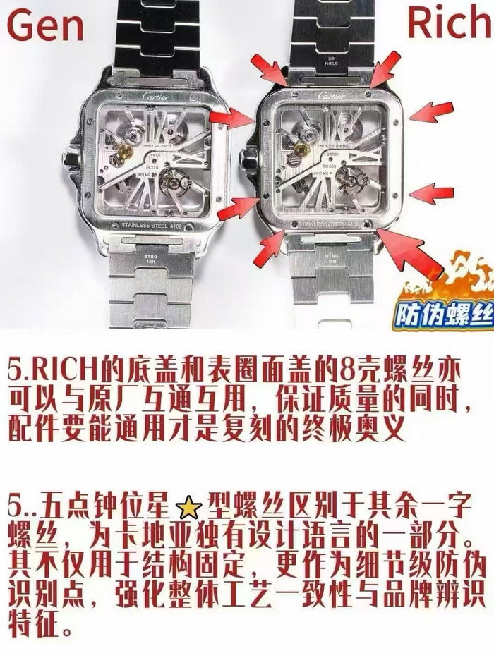 Super Clone Cartier Santos WHSA0014 Replica Watch vs. Genuine Review 第5张