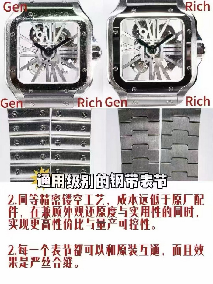 Super Clone Cartier Santos WHSA0014 Replica Watch vs. Genuine Review 第6张