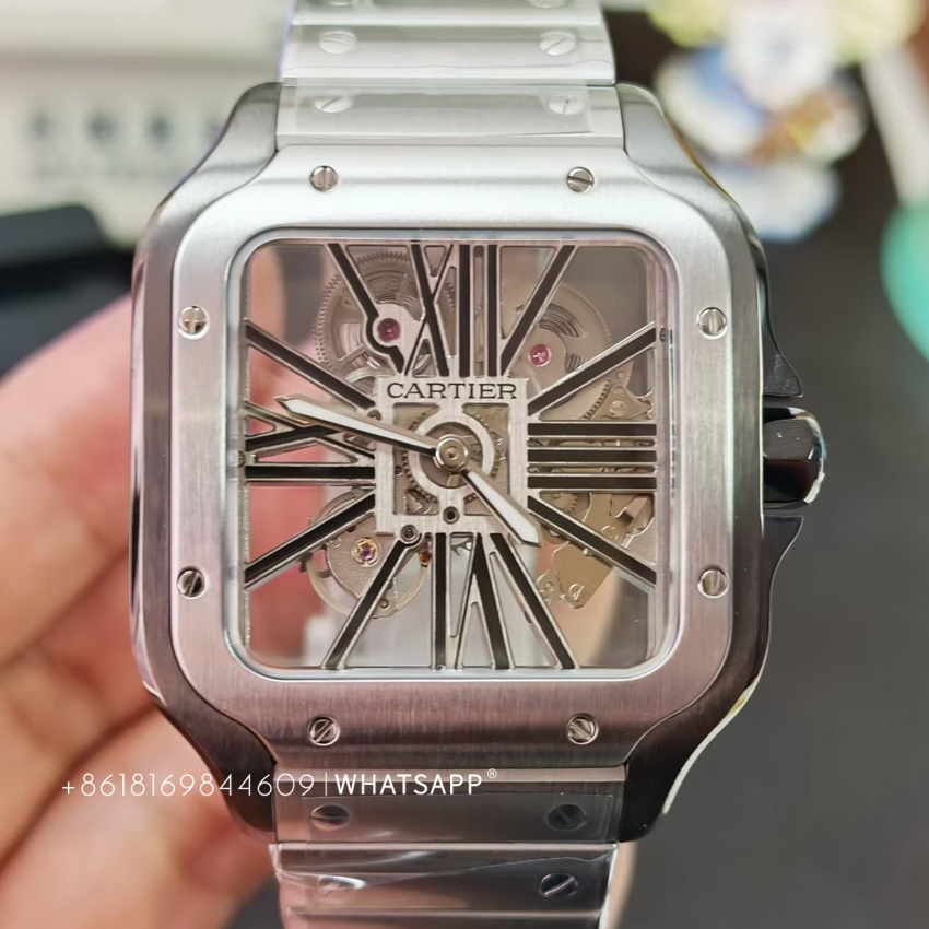 Cartier Santos WHSA0014 Skeleton Replica Watch New Release 第4张