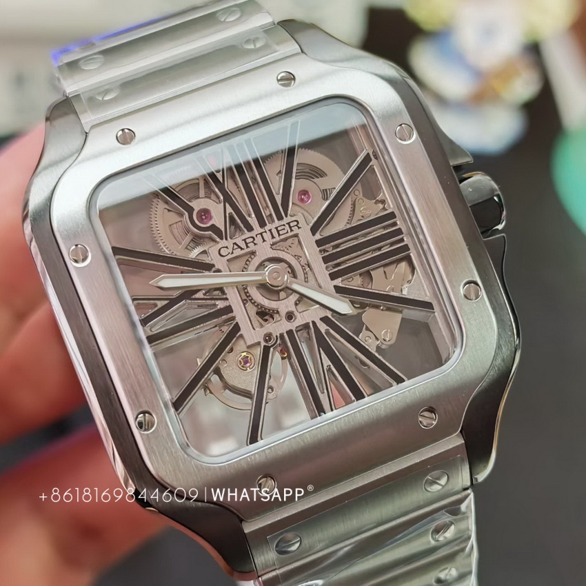 Cartier Santos WHSA0014 Skeleton Replica Watch New Release 第3张